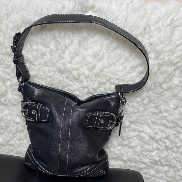COACH Black Leather Shoulder Bag with Contrast Stitching	SOHO